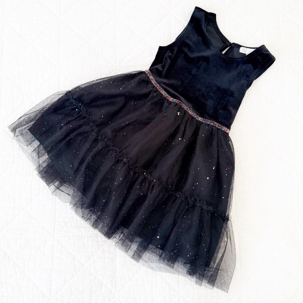 3T Kids Black Sleeveless Dress Sparkle Tulle Skirt